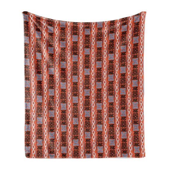 Tribal Soft Flannel Fleece Throw Blanket, Warm Colored Background with Culture Rhombuses Lines and Swirls Illustration, Cozy Plush for Indoor and Outdoor Use, 50" x 70", Multicolor, by Ambesonne