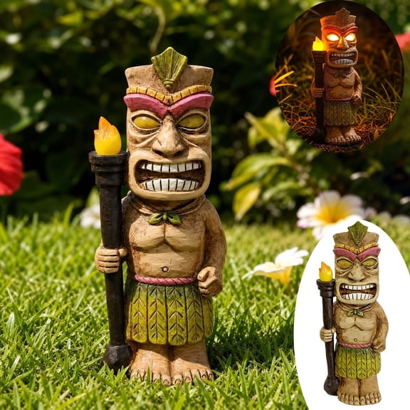Tribal Solar Garden Lamp Resin, Handcrafted Sculpture Automatic Light Control Night Light for Patio Lawn, Outdoor Decorative Statue for Courtyard Balcony Pathway