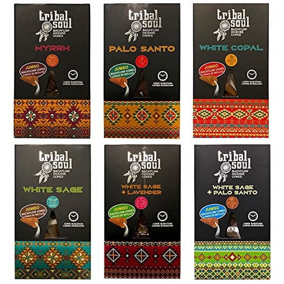 Tribal Soul Back Flow Incense Cones | 6 Scents | 6 Boxes Each with 10 Jumbo Back Flow Cones | Total of 60 Cones