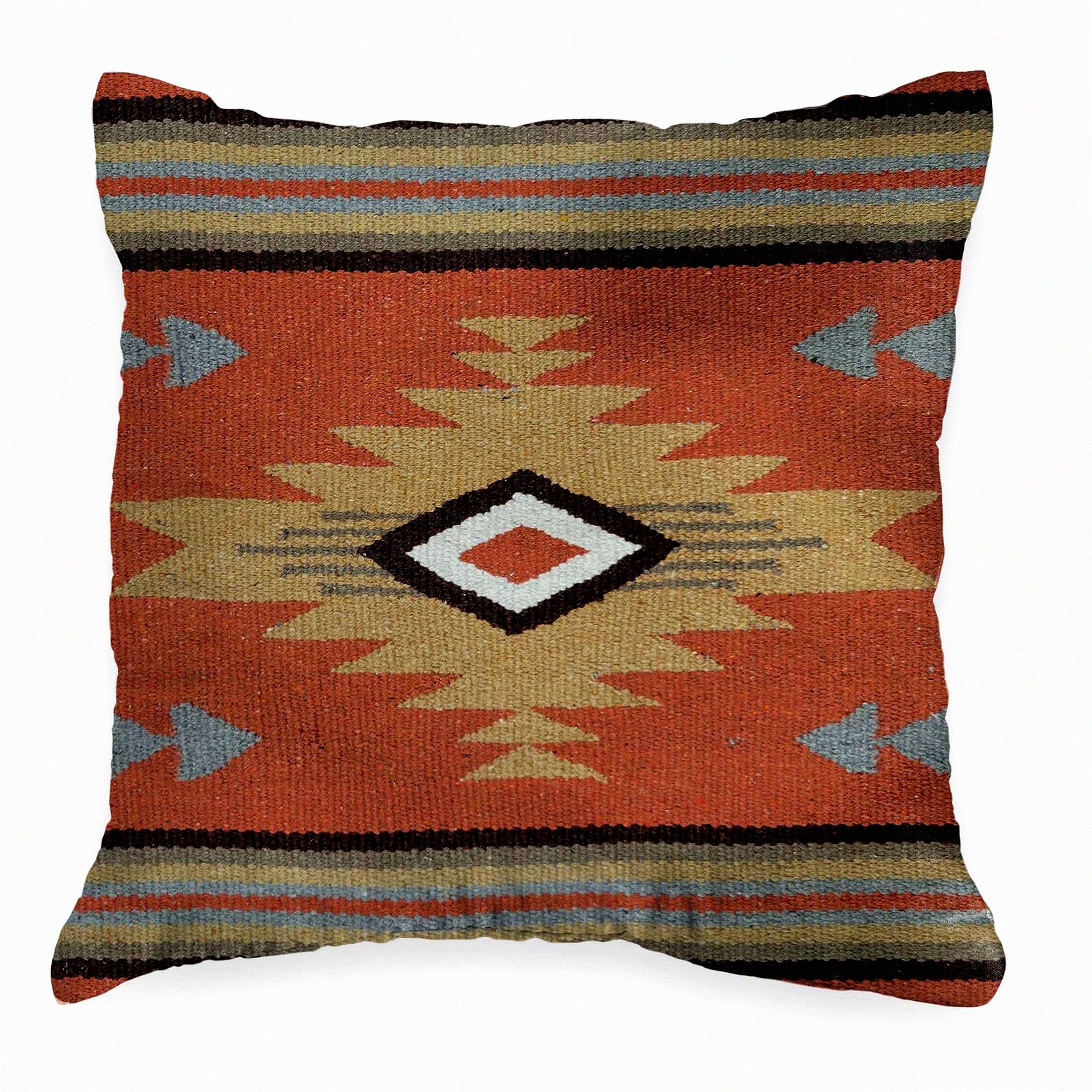 Hand-Woven Red Wool Southwestern 18" Throw Pillow Cover
