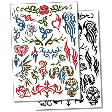 Tribal Spikes Swirls Water Resistant Temporary Tattoo Set Fake Body Art Collection - Color