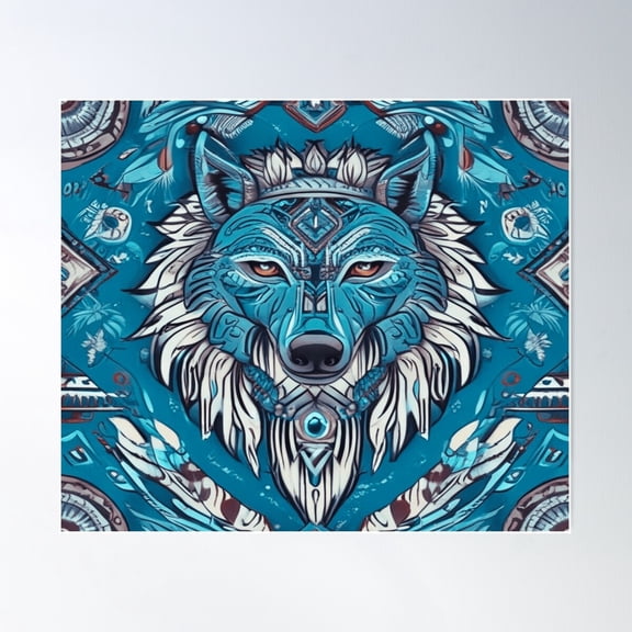 Tribal Spirit Wolf Native American Poster Wall Art, Modern Wall Decor For Living Room Bedroom, 30x30 UNFRAMED