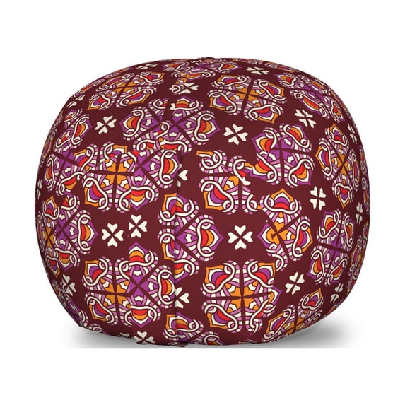 Tribal Storage Toy Bag Chair, Abstract Composition of Flowers Ornamental Swirls and Curls Bohemian Inspirations, Stuffed Animal Organizer Washable Bag, Large Size, Multicolor, by Ambesonne