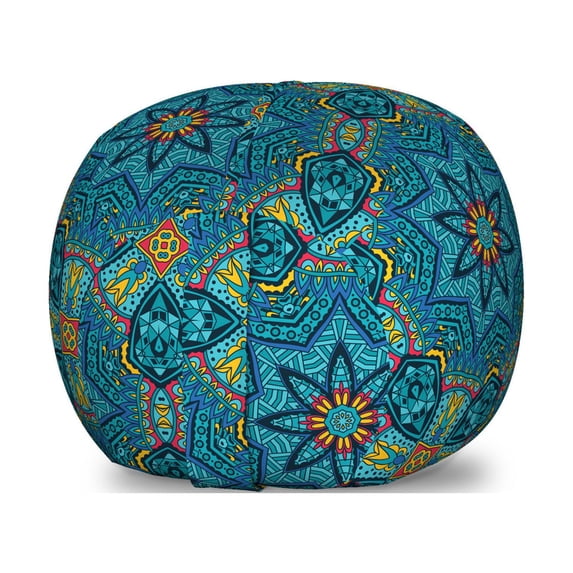 Tribal Storage Toy Bag Chair, Composition of Blooming Flowers Abstract Colorful Design with Circles and Rhombus, Stuffed Animal Organizer Washable Bag, Large Size, Multicolor, by Ambesonne