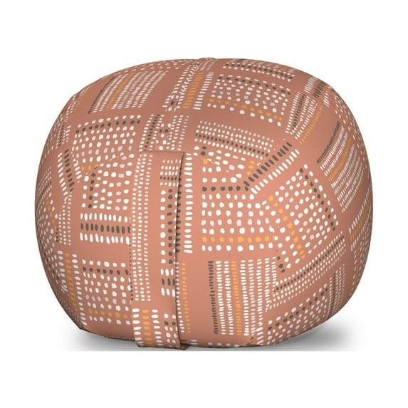 Tribal Storage Toy Bag Chair, Hand Drawn Look Marks and Strokes Terracotta Color Palette Pattern, Stuffed Animal Organizer Washable Bag, Large Size, Pale Rust Grey and White, by Ambesonne