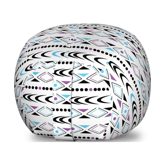 Tribal Storage Toy Bag Chair, Horizontally Arranged Triangles Dots and Half Circles, Stuffed Animal Organizer Washable Bag, Large Size, Multicolor, by Ambesonne