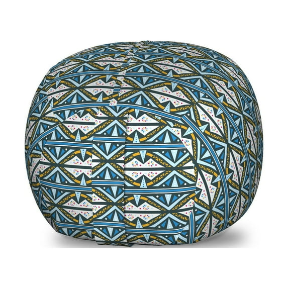 Tribal Storage Toy Bag Chair, Inspired Pattern with Colorful Motif Geometric Elements Illustration, Stuffed Animal Organizer Washable Bag, Large Size, Multicolor, by Ambesonne