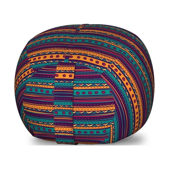 Tribal Storage Toy Bag Chair, Striped Retro Pattern Rich Mexican Color Folkloric Print, Stuffed Animal Organizer Washable Bag, Large Size, Teal Plum and Orange, by Ambesonne