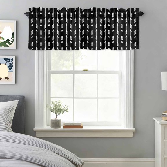 Tribal Style Arrows Pattern Valances for Windows,Kitchen Valance Rod Pocket Short Curtain, Black Background Valance Curtain Window Valances for Bedroom Bathroom Living Room 42x18in
