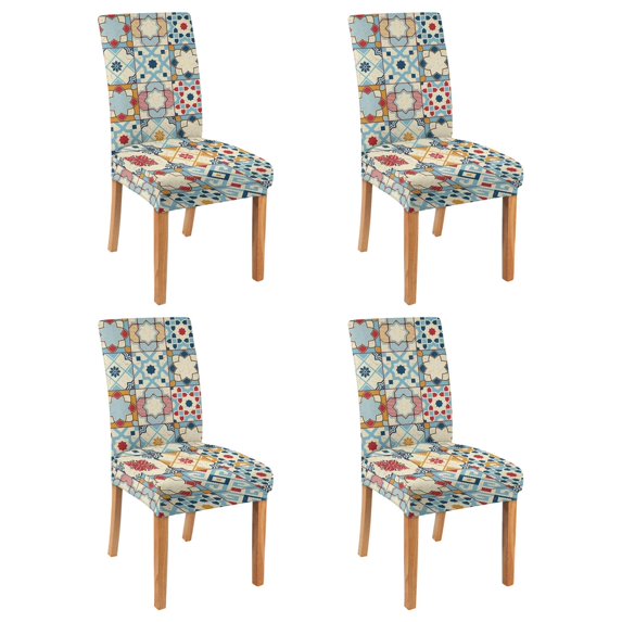 Tribal Style Bohemian Dining Chair Covers Set of 4, Stretchable Washable Slipcovers with Rustic Retro Artistic Patterns, Removable Polyester Seat Protectors for Farmhouse Kitchen or Dining Room