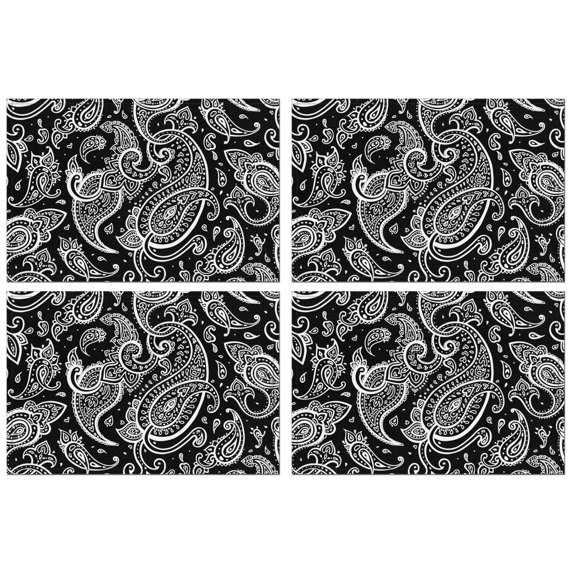 Tribal Style Boho Chic Vintage Flax Placemats Set of 4, 12x18 Inch Rustic Nordic Artistic Earthy Ethnic Patterns, Washable Style Table Mats for Dining Room