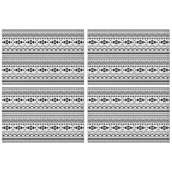 Tribal Style Hemp Placemats Set of 4, 12x18 Inch Vintage Pattern Table Mats, Washable Ethnic Decor for Boho Chic Kitchen or Artistic Dining