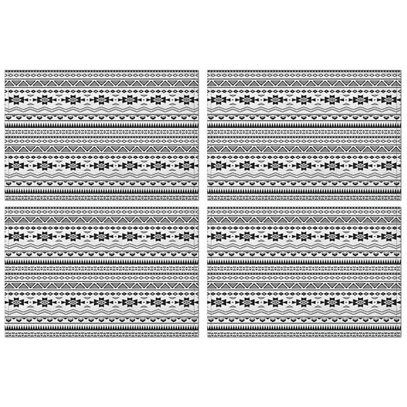 Tribal Style Hemp Placemats Set of 4, 12x18 Inch Vintage Pattern Table Mats, Washable Ethnic Decor for Boho Chic Kitchen or Artistic Dining