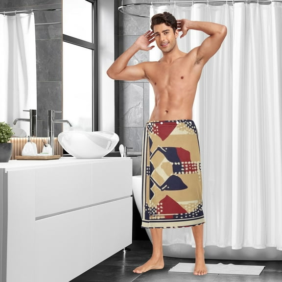 Tribal Style Patterns Men Bath Towel Adjustable Body Wrap for Sauna Spa Gym Shower After Soft Cover Up