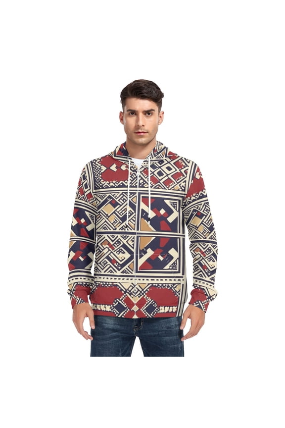 Tribal Style Patterns Men’s Hoodies Sweatshirt with Full Zip Pockets Fleece Jackets