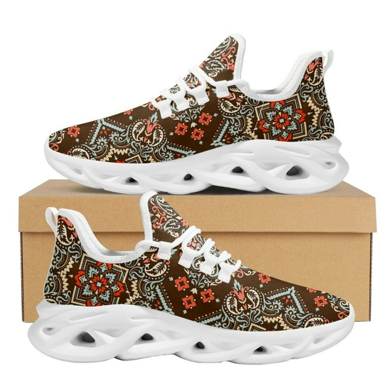 Tribal Style Platform Shoes Rectangular Bandana Print Women Mesh