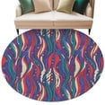 thumbnail image 1 of Tribal Style Round Living Room Rugs 7 ft, Abstract Boho Ethnic Feather Leaf Washable Area Rug with Non-Slip Sturdy Edge Binding Round Carpet for Kitchen Office Bedroom, 1 of 9