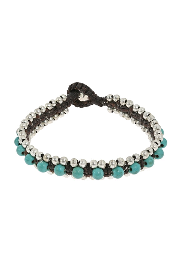 Tribal Style Turquoise & Silver Beaded Wrap Bracelet