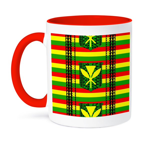 3dRose, Tribal styled pattern of the Kanaka Maoli, historical flag of Hawaii, 15oz Two-Tone Red Mug