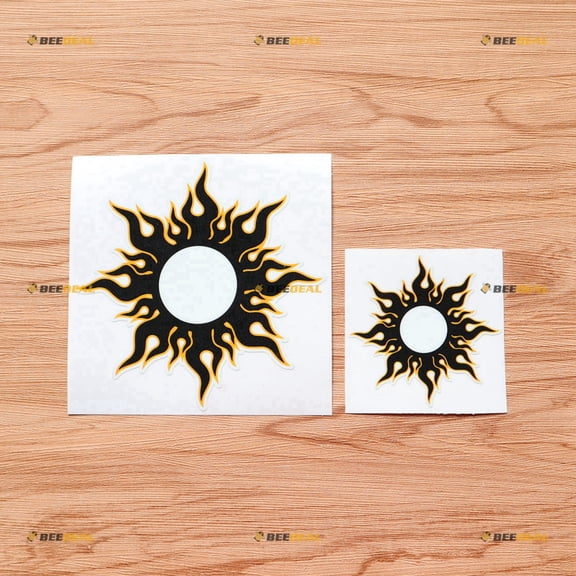 Tribal Sun Black Yellow Edges Vinyl Decal Sticker - 2 Pack Glossy, 3 Inches, 5 Inches - Empty Middle No Background for Car Boat Laptop