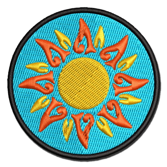 Tribal Sun Circle Star Applique Multi-Color Embroidered Iron-On Patch - 2.0 Inch Mini