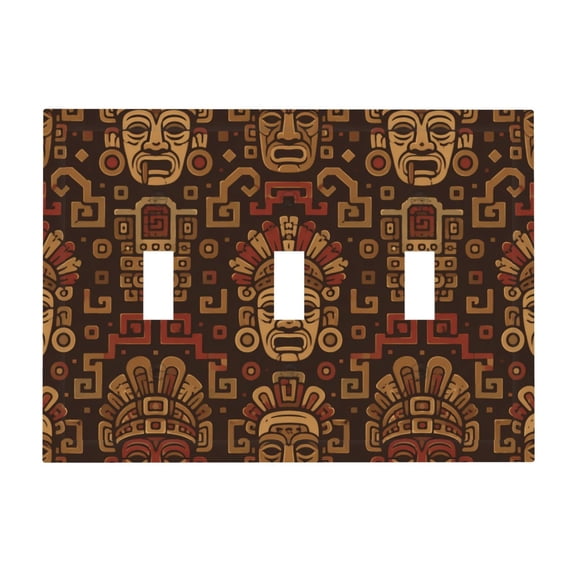 Tribal Sun Stone Decorative Art 3-Gang Wall Plate Modern Decorative Triple Toggle Switch Cover for Home & Commercial Use