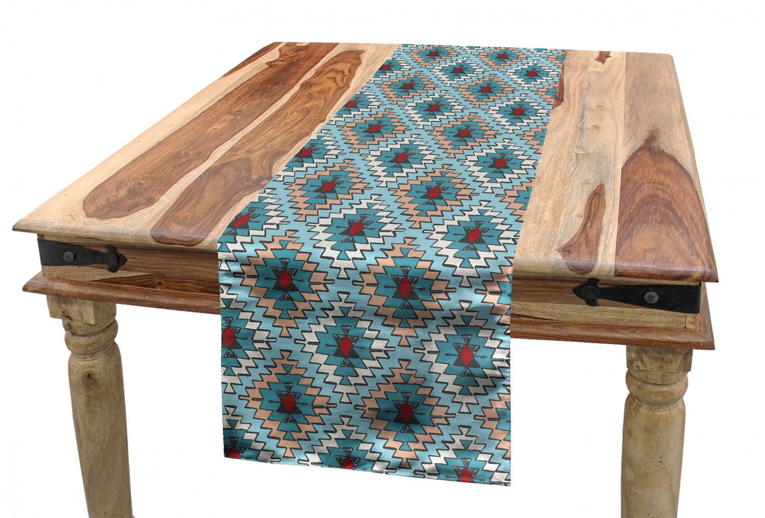 Tribal Table Runner, Hand Drawn Style Brush Ink Art Shapes with ...