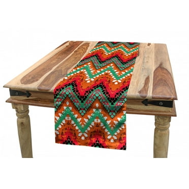 Tribal Table Runner, Hand Paint Zigzag Pattern Effects Brushstrokes, Dining Room Kitchen Rectangular Runner, 3 Sizes, by Ambesonne