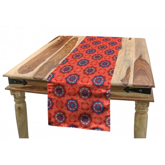 Tribal Table Runner, Ornamental Composition of Flowers with Elements Timeless Oriental Motifs, Dining Room Kitchen Rectangular Runner, 3 Sizes, by Ambesonne