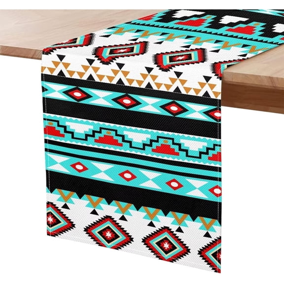 Tribal Table Runner Seasonal Anti Stains Table Runner Washable Tablerunner Dining Room Decor Holiday Kitchen Dining Table Decoration for Indoor Outdoor Home Party Decor