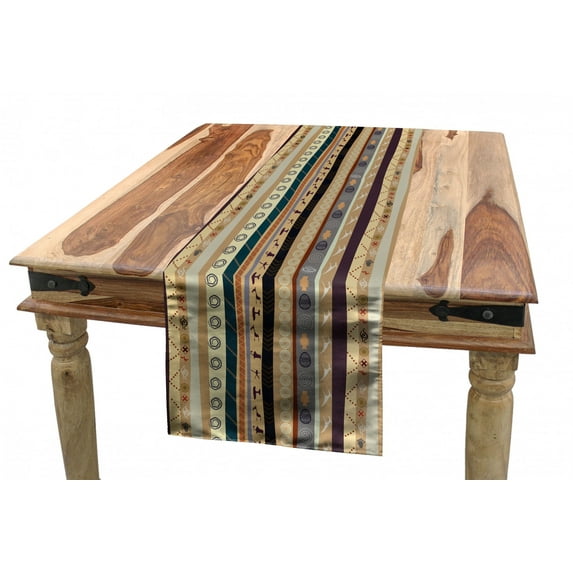 Tribal Table Runner, Traditional Striped Pattern with Abstract Ornamental Details Vintage Artwork, Dining Room Kitchen Rectangular Runner, 3 Sizes, by Ambesonne