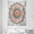 thumbnail image 1 of Tribal Tapestry, Abstract Aztec Style Kaleidoscope Themed Boho Ethnic Sun Pattern Art Print, Wall Hanging for Bedroom Living Room Dorm Decor, 60W X 80L Inches, Coral Turquoise, by Ambesonne, 1 of 2