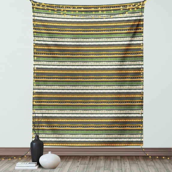 Tribal Tapestry, Ethnic Style Tiny Bird Foodprints Heart Icons Design Pastel Color Folkloric Pattern, Wall Hanging for Bedroom Living Room Dorm Decor, 40W X 60L Inches, Multicolor, by Ambesonne