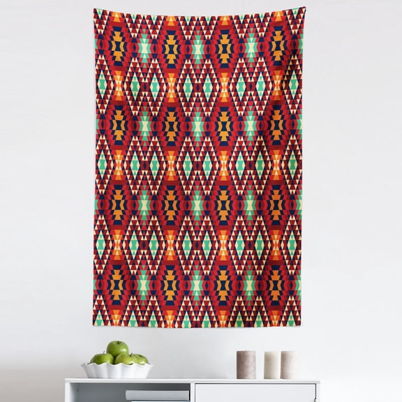 Tribal Tapestry, Geometric Triangle Motif Zig Zag Folk Art Style Print, Fabric Wall Hanging Decor for Bedroom Living Room Dorm, 5 Sizes, Multicolor, by Ambesonne