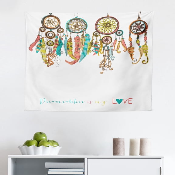 Tribal Tapestry, Various Sized Dreamcatchers Native Change Illustration, Fabric Wall Hanging Decor for Bedroom Living Room Dorm, 2 Sizes, Orange White, by Ambesonne