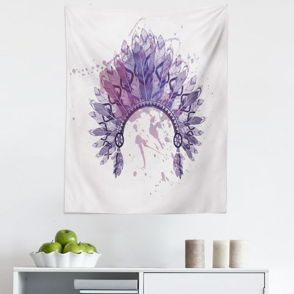 Tribal Tapestry, Watercolor Headdress Prehistoric Culture Folk Traditional, Fabric Wall Hanging Decor for Bedroom Living Room Dorm, 5 Sizes, Pale Mauve Lavender, by Ambesonne