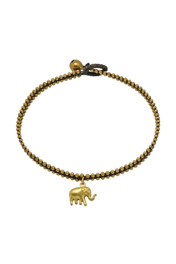 Tribal Thai Elephant Brass Beads Link Ankle Bracelet