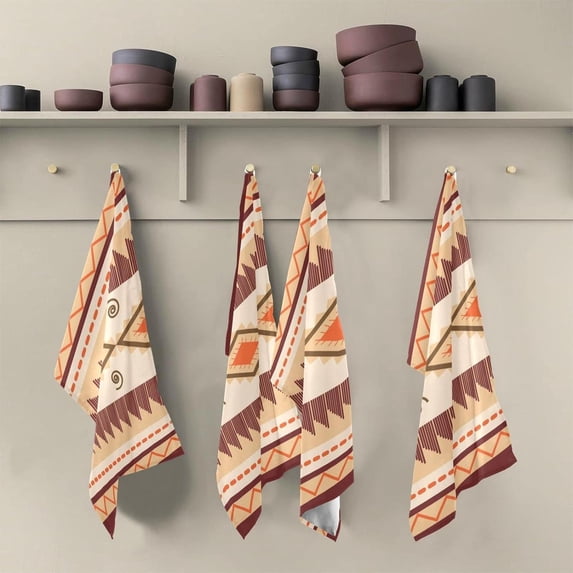 Tribal Theme Tea Towels Set of 6 Geometric Kitchen Dish Cloth with Hanging Loop, 18"x28"Lint-Free Absorbent Towel for Kitchen Drying Wiping and Cleaning