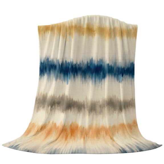 Tribal Throw Blanket for Bed Couch Sofa, Rustic Ikat Blend Indigo Tan Ombre Traditional Stripe Soft Cozy Flannel Fuzzy Throw Blanket for Bedroom Office Travel Gift 30x40in