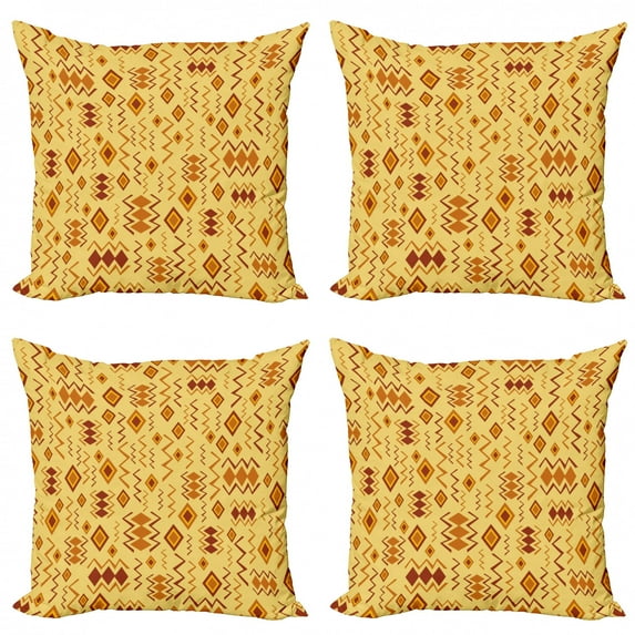 Ambesonne African Throw Pillow Cover 4 Pack, Quirky Art Forms, 24", Sand Brown Ginger