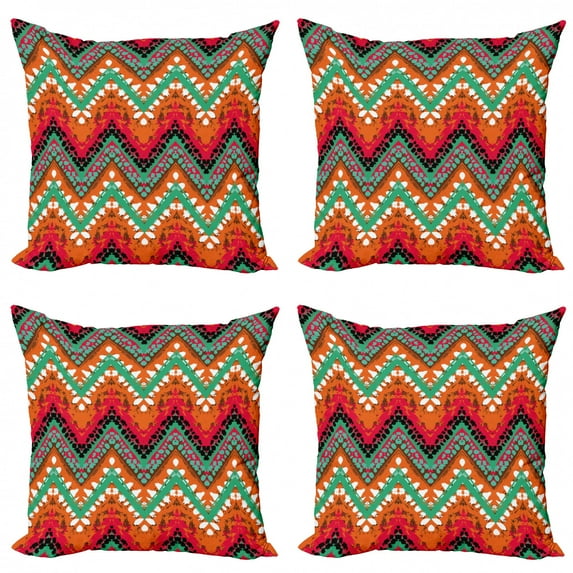 Ambesonne Tribal Throw Pillow Cover 4 Pack, Zigzag, 20", Sea Green Marigold