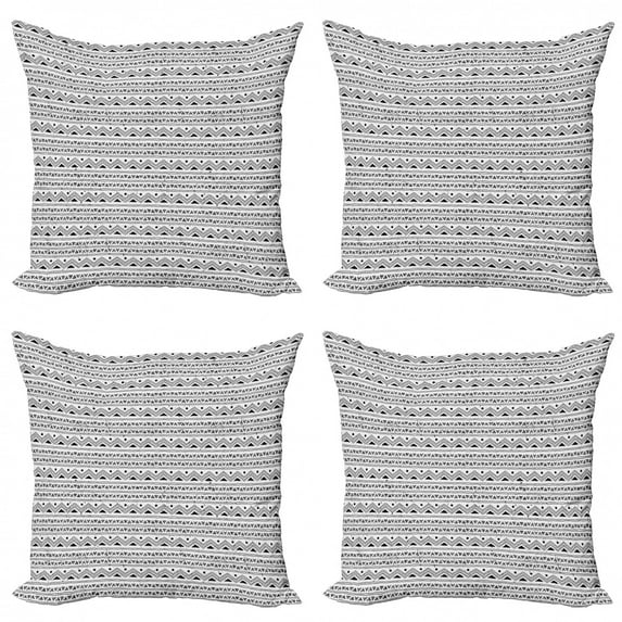 Ambesonne Tribal Throw Pillow Cover 4 Pack, Black White Aztec Border, 16", Black and White