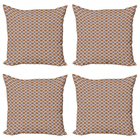 Tribal Throw Pillow Cushion Case Pack of 4, Vintage Composition of Flowers with Circles and Abstract Foliage Illustration, Modern Accent Double-Sided Print, 4 Sizes, Multicolor, by Ambesonne