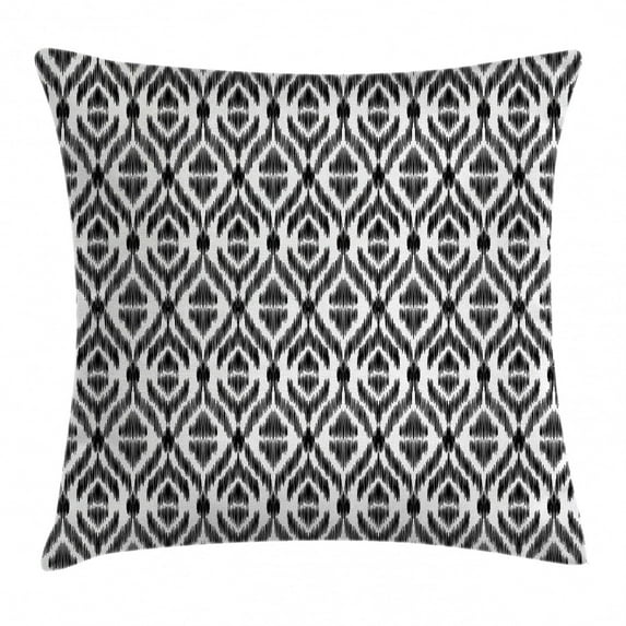 Tribal Throw Pillow Cushion Cover, Abstract Sketchy Like Rectangulars Composed with Stripes and Circles Design, Decorative Square Accent Pillow Case, 16 X 16 Inches, Black and White, by Ambesonne