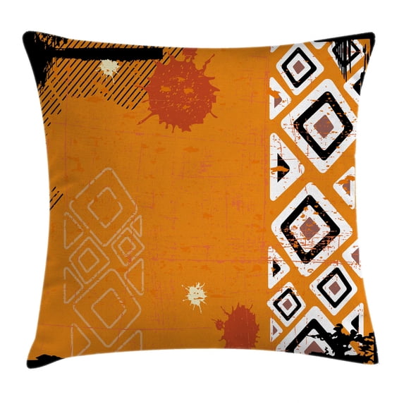 Tribal Throw Pillow Cushion Cover, Ethnic African Design with Bold Lines Geometric Triangles Artwork Image, Decorative Square Accent Pillow Case, 20 X 20 Inches, Black Orange and White, by Ambesonne