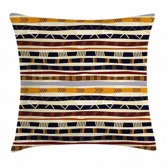 Tribal Throw Pillow Cushion Cover, Ethnic African with Trippy Geometric Forms Primitive Heritage Wild Earthen Pattern, Decorative Square Accent Pillow Case, 18 X 18 Inches, Multicolor, by Ambesonne