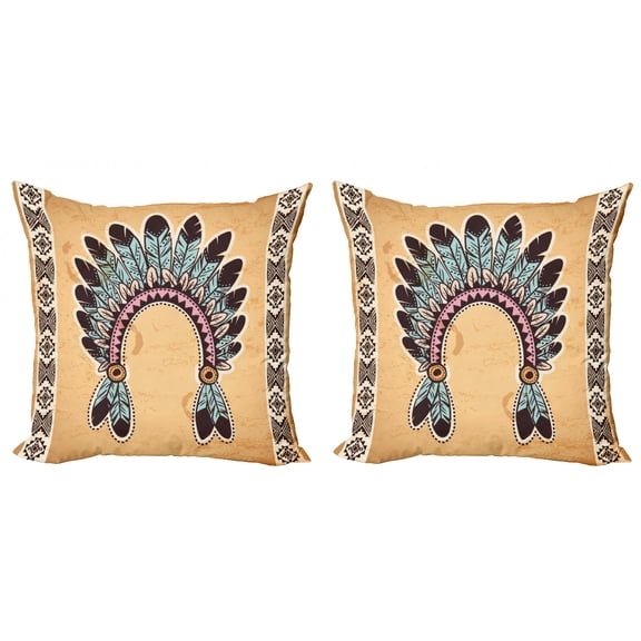 Ambesonne Tribal Throw Pillow Cover 2 Pack, Folkloric Aztec Headband, 18", Pale Brown Mint