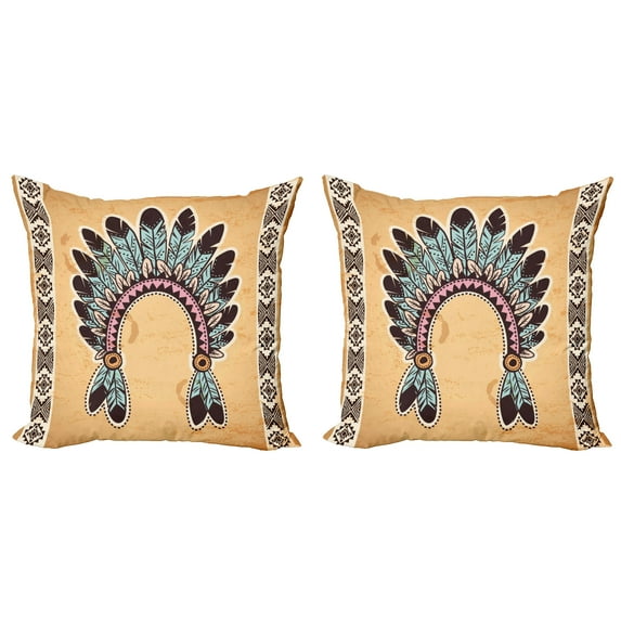 Ambesonne Tribal Throw Pillow Cover 2 Pack, Folkloric Aztec Headband, 16", Pale Brown Mint