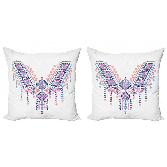 Ambesonne Tribal Throw Pillow Cover 2 Pack, Geometric Design, 20", Coral Pink and Blue
