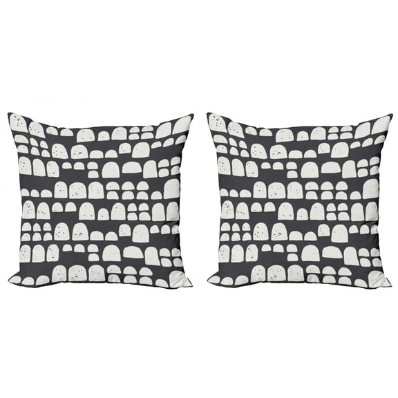 Tribal Throw Pillow Cushion Cover Pack of 2, Geometric Style Half Circle in Murky Grunge Style Primitive Trippy Graphic, Zippered Double-Side Digital Print, 4 Sizes, Dark Blue Grey White, by Ambesonne